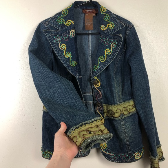 Chagall Beaded Jean Jacket with Lace Detail - Picture 2 of 6